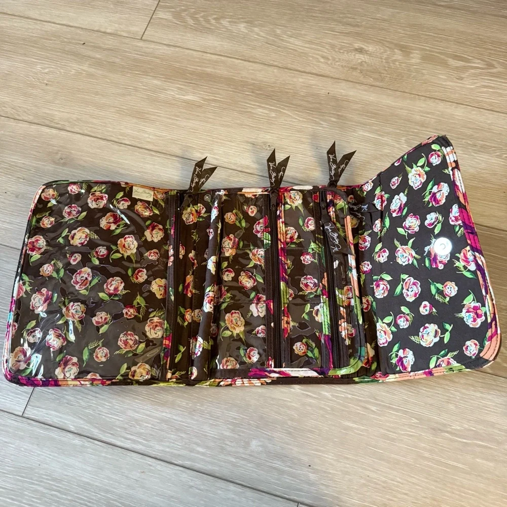 Vera Bradley Floral Quilted Clutch Makeup Bag Travel Organizer Brown Pink Rose